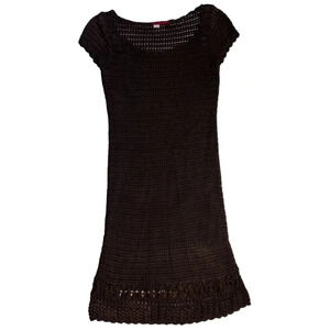 VINTAGE Brown Silk Crochet Midi Dress